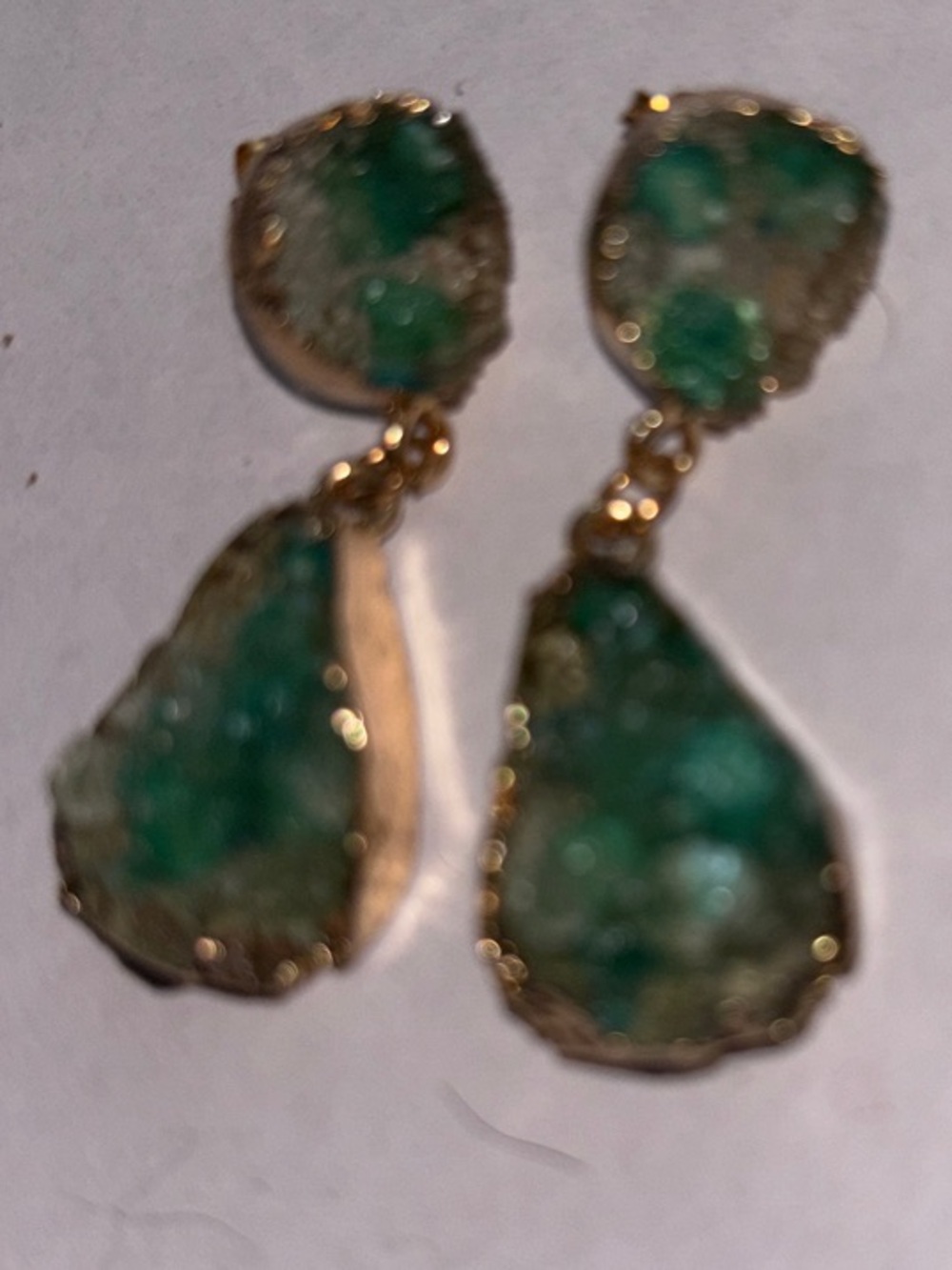 Gold-Tone Green Druzy Drop Earrings